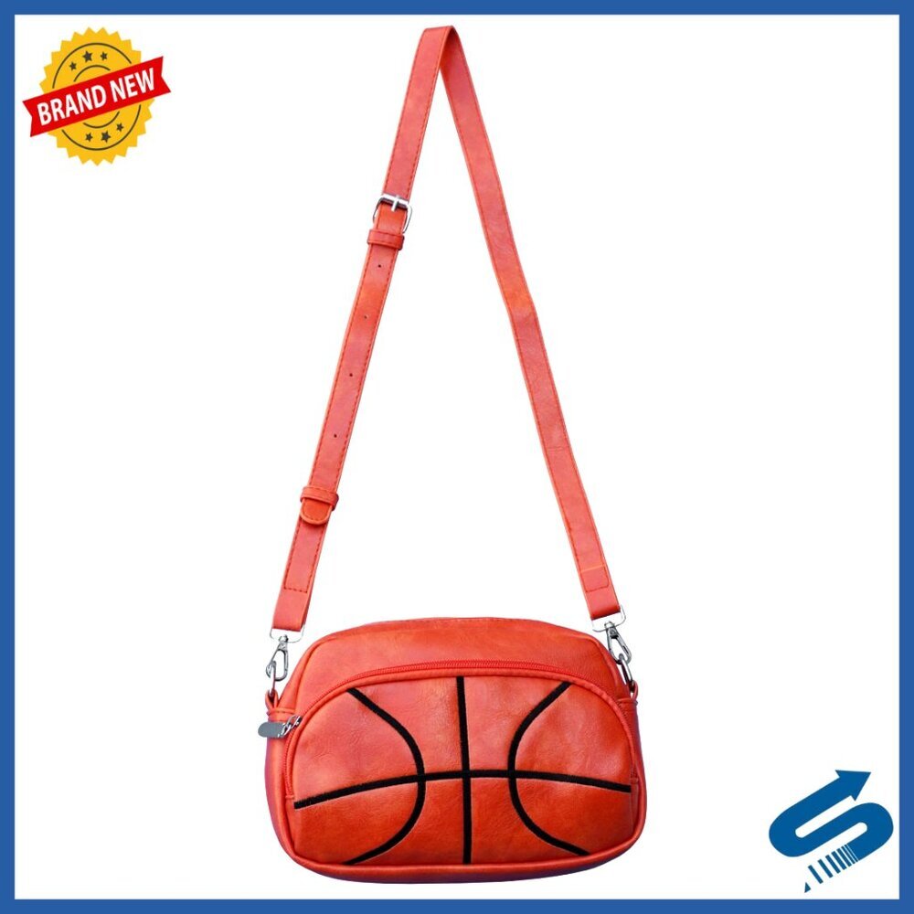 Faux Leather Basketball Crossbody Purse Sporty Adjustable Strap Chic Statement
